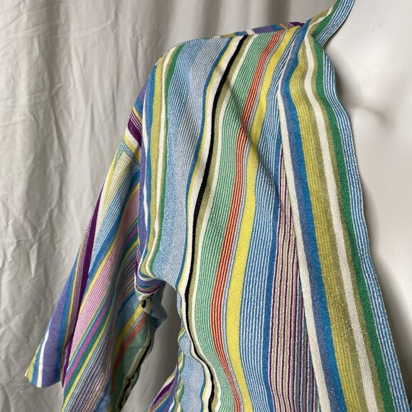 Triacetate Nylon Terry fuzzy textured short Robe striped Cover Up Womens Small - Picture 6 of 16